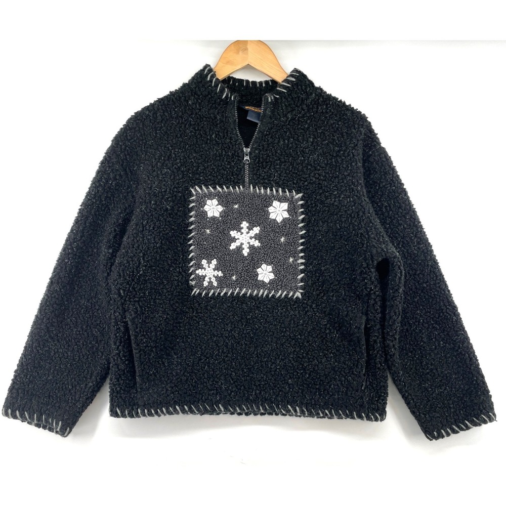 Woolrich Fleece Sweater Women M Gray Chunky Quarter‎ 1/4 Zip Snowflake Pullover